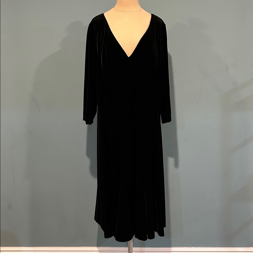 Coldwater Creek 3/4 Sleeve Velvet Dress sz 1X (16W-18W) Black Wedding Witchy